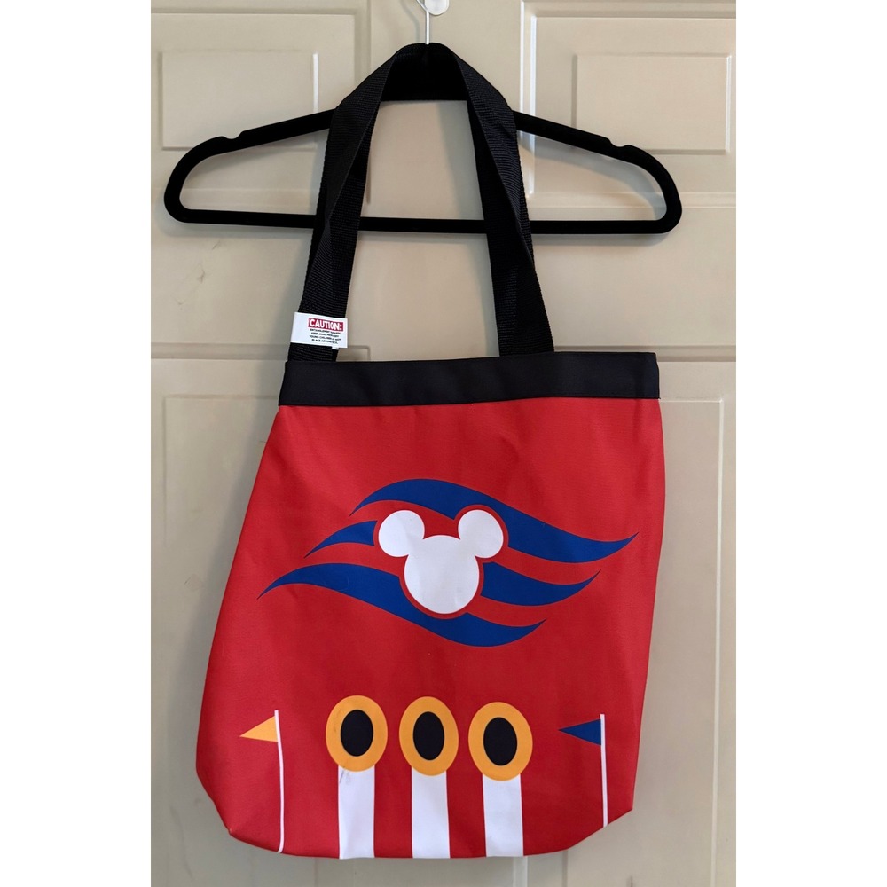 NWT Disney Cruise Line Red Canvas Tote Bag Mickey Funnel Beach Travel DCL